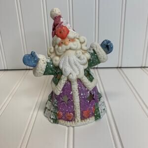 Santa Tea Light Holder Ceramic Stars Sparkle Wizard? 6"